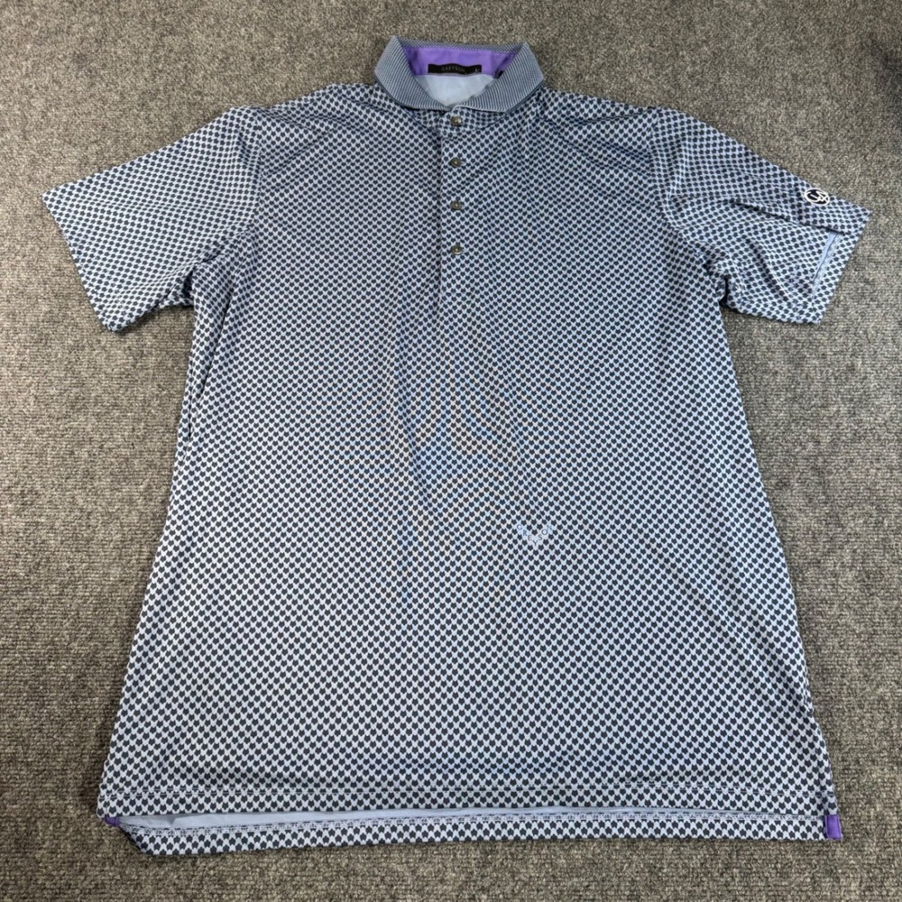 Greyson Clothiers Mens Blue Wolf Head Geometric Performance Golf Polo Shirt L